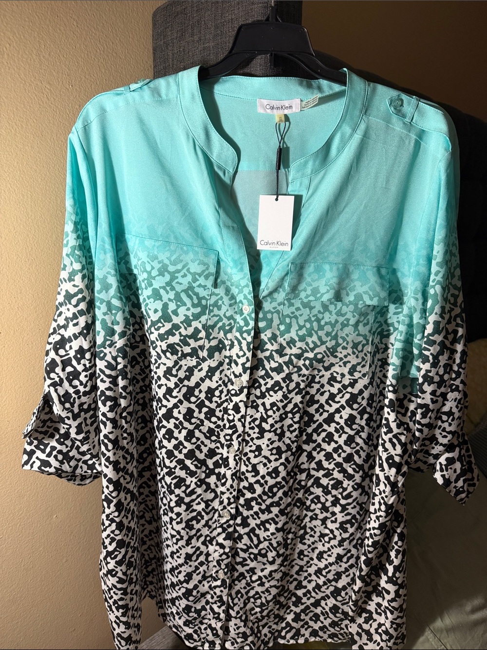 Calvin Klein Turquoise Ombre Animal-Print Button Front Tunic